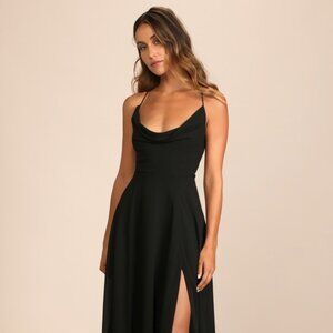Lulus Romantically Speaking Black Cowl Lace-up Maxi Dress - Size XS